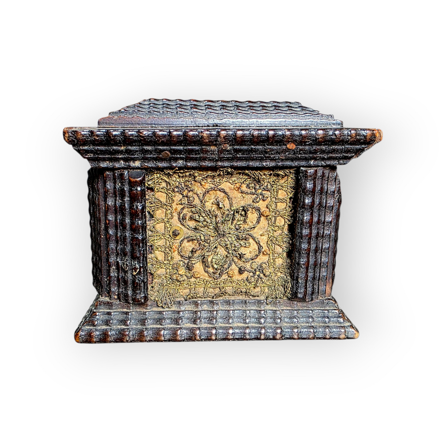 Early 17th-Century Continental Table-Top Box with Stumpwork Embroidery | Only 5 Inches Wide