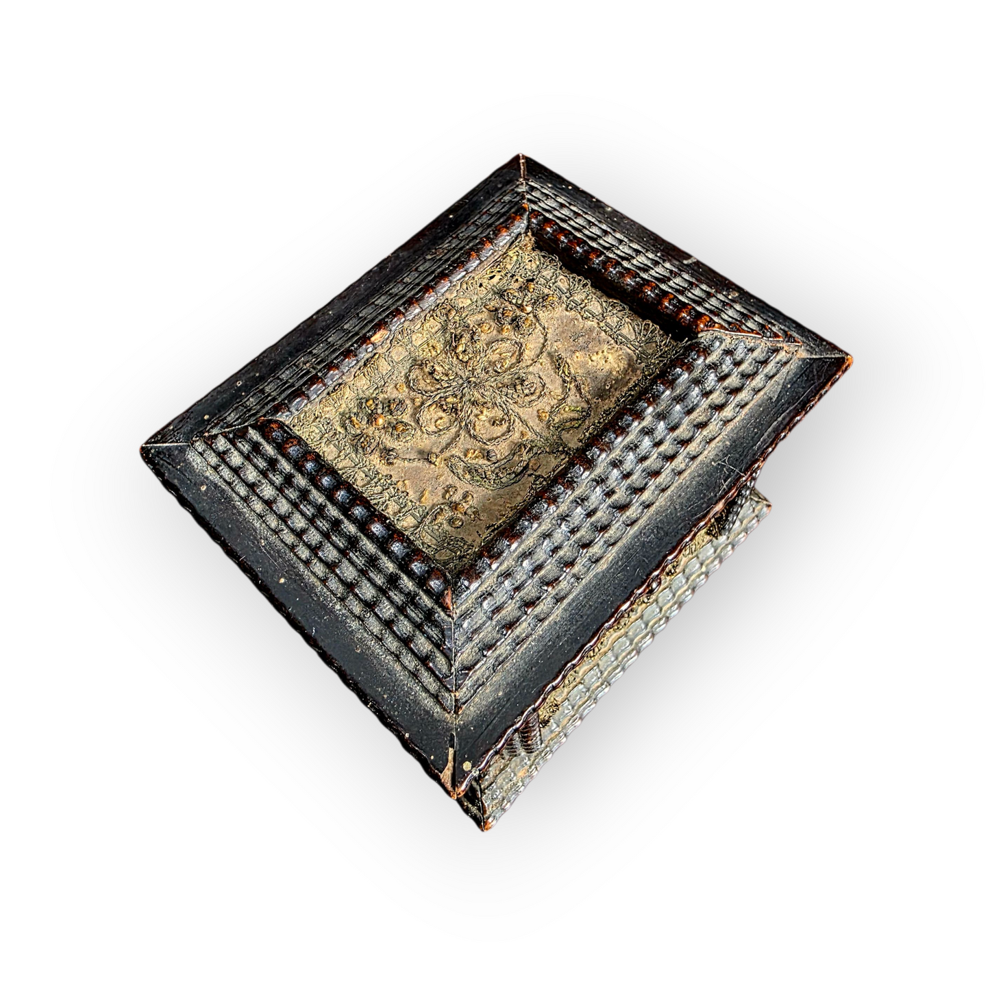 Early 17th-Century Continental Table-Top Box with Stumpwork Embroidery | Only 5 Inches Wide
