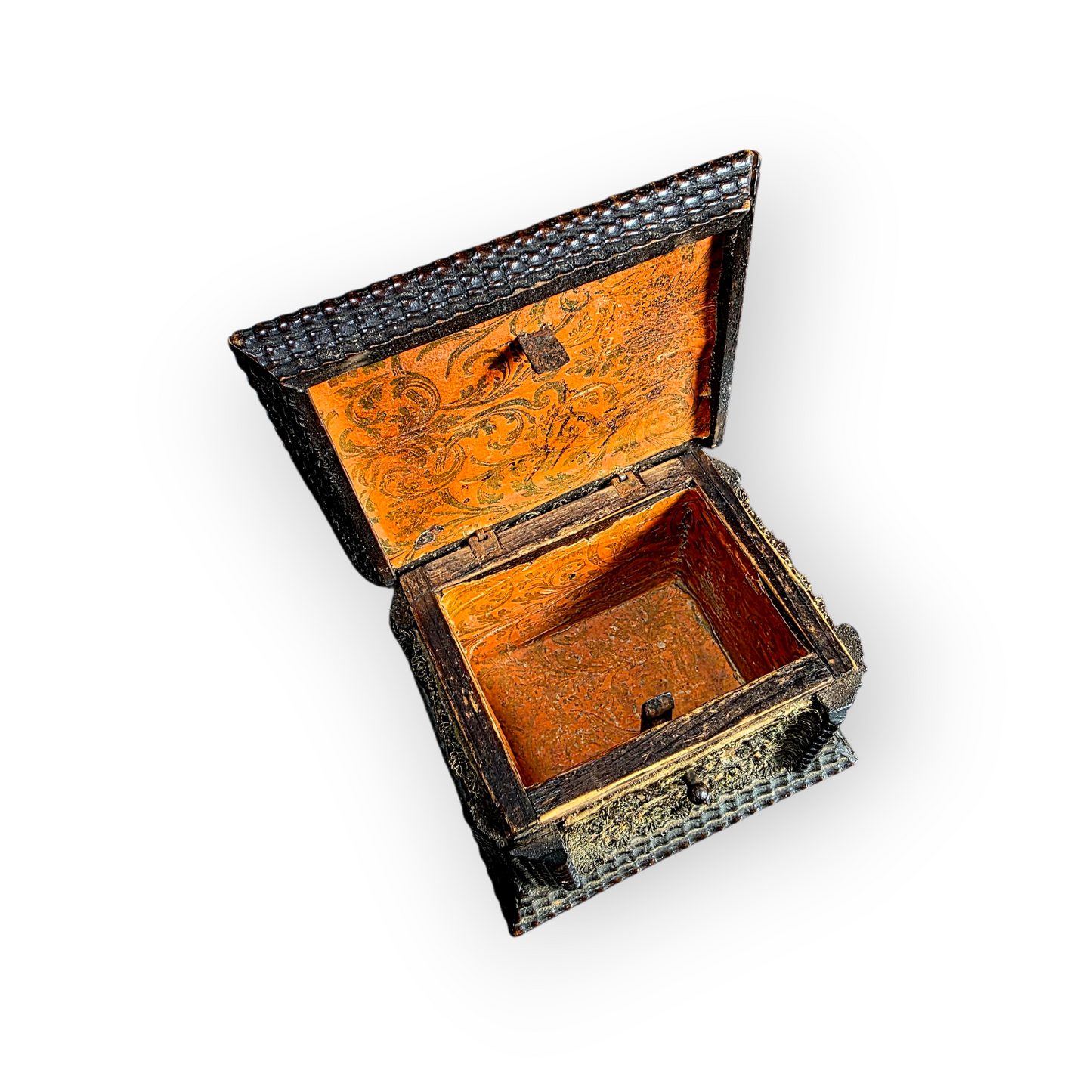 Early 17th-Century Continental Table-Top Box with Stumpwork Embroidery | Only 5 Inches Wide