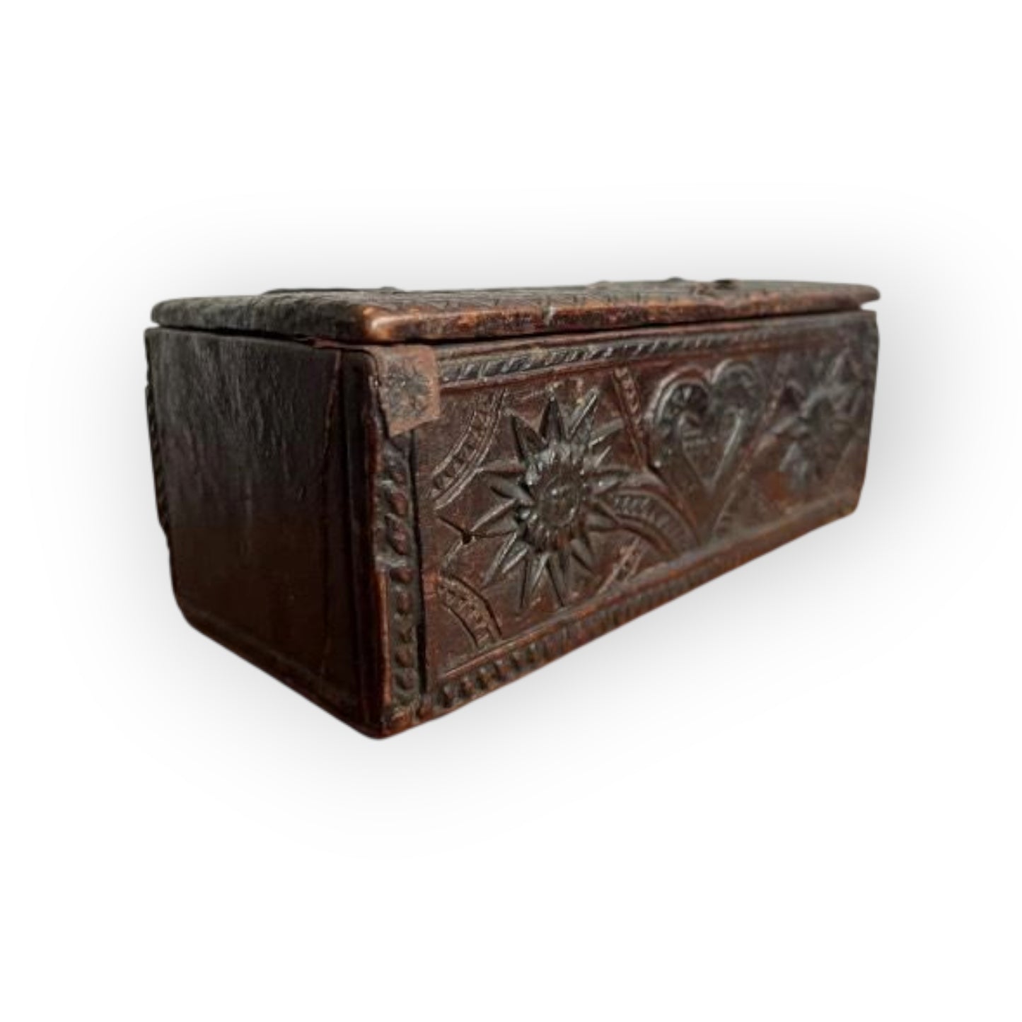 Diminutive Early 17th Century Antique Treen Table Top Box – Vernacular Form | Love Token