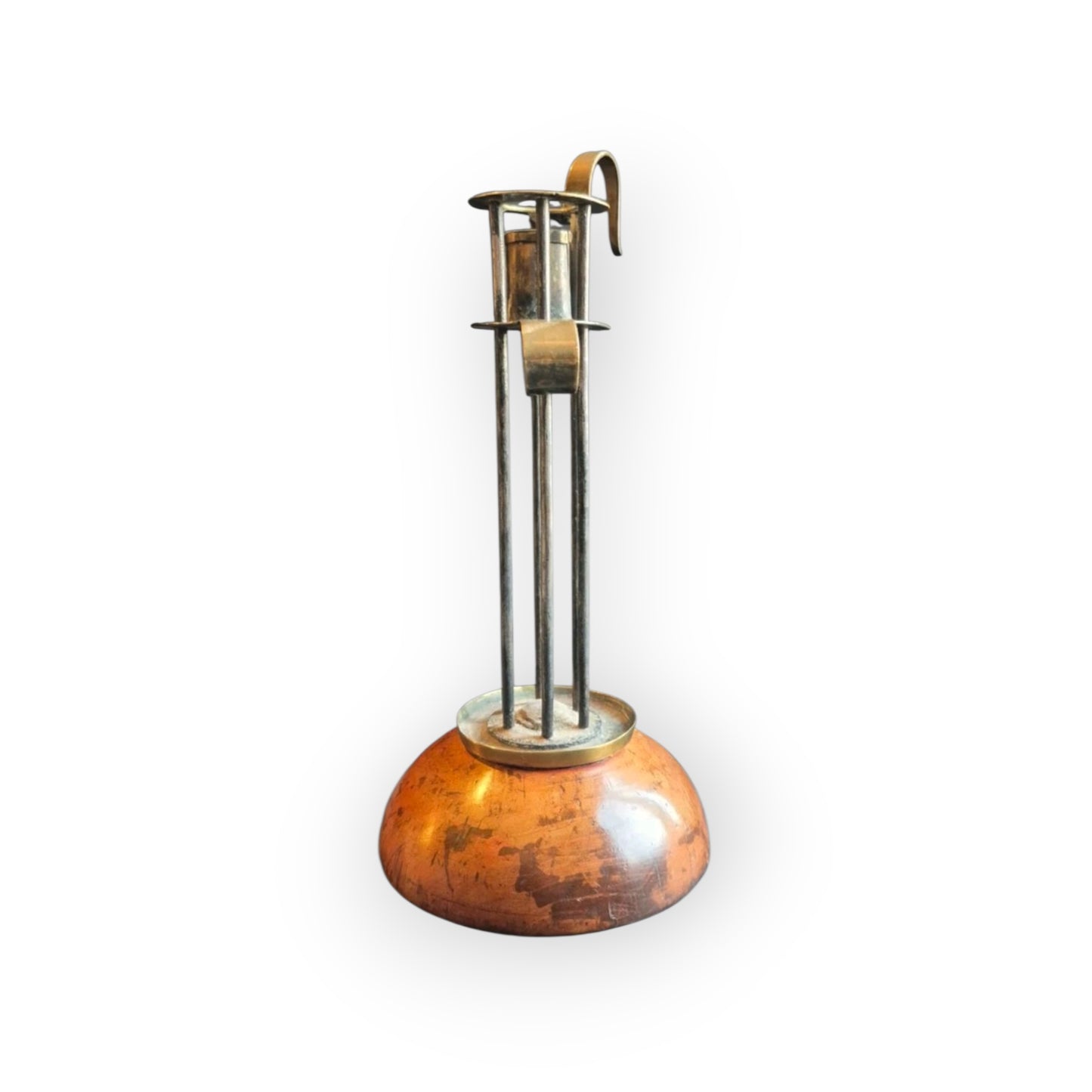 18th Century Adjustable Brass Birdcage Candleholder on Domed Pearwood Base