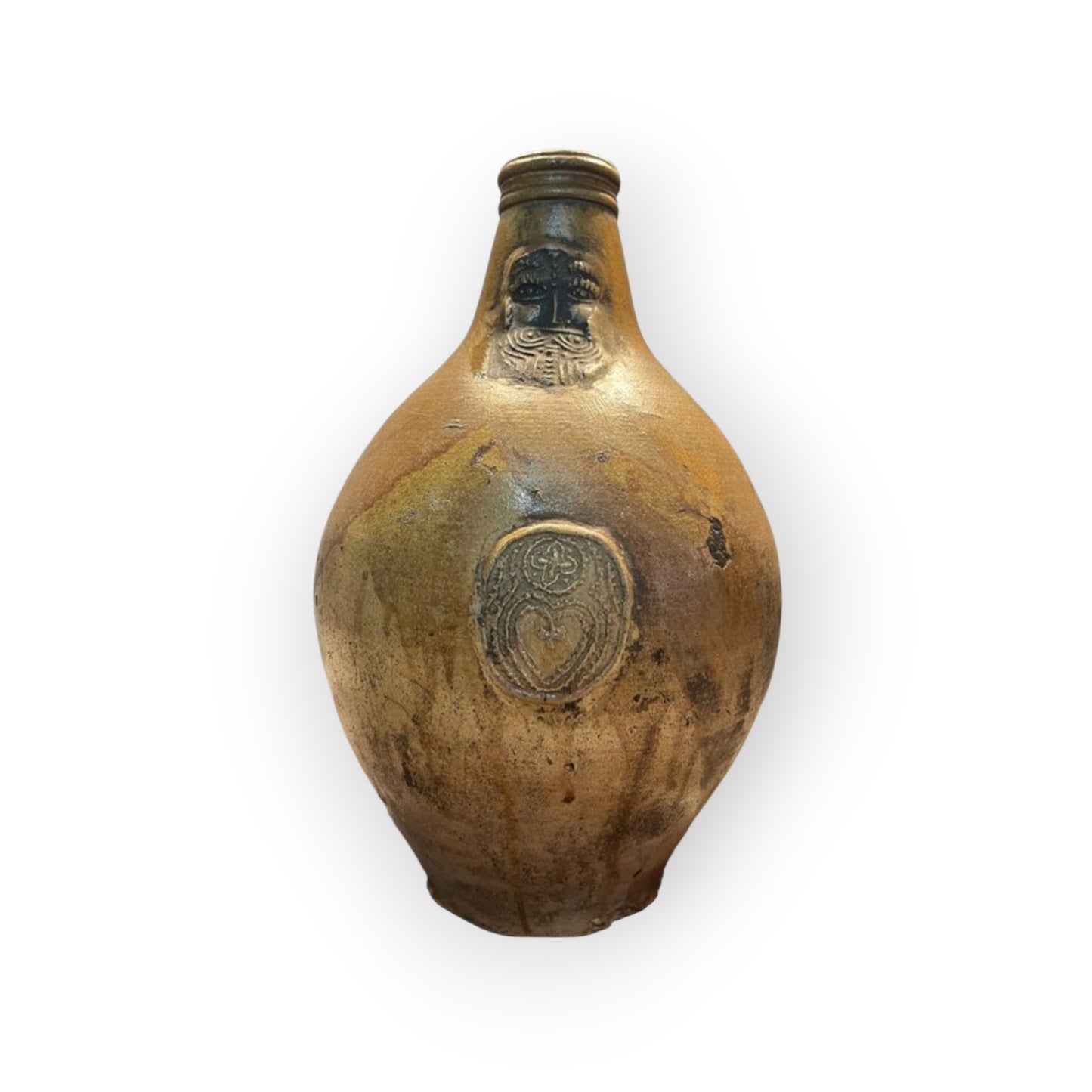 Large Mid-17th-Century German Antique Bellarmine Bartmann Stoneware Jug With Love Heart Medallion | Rhineland