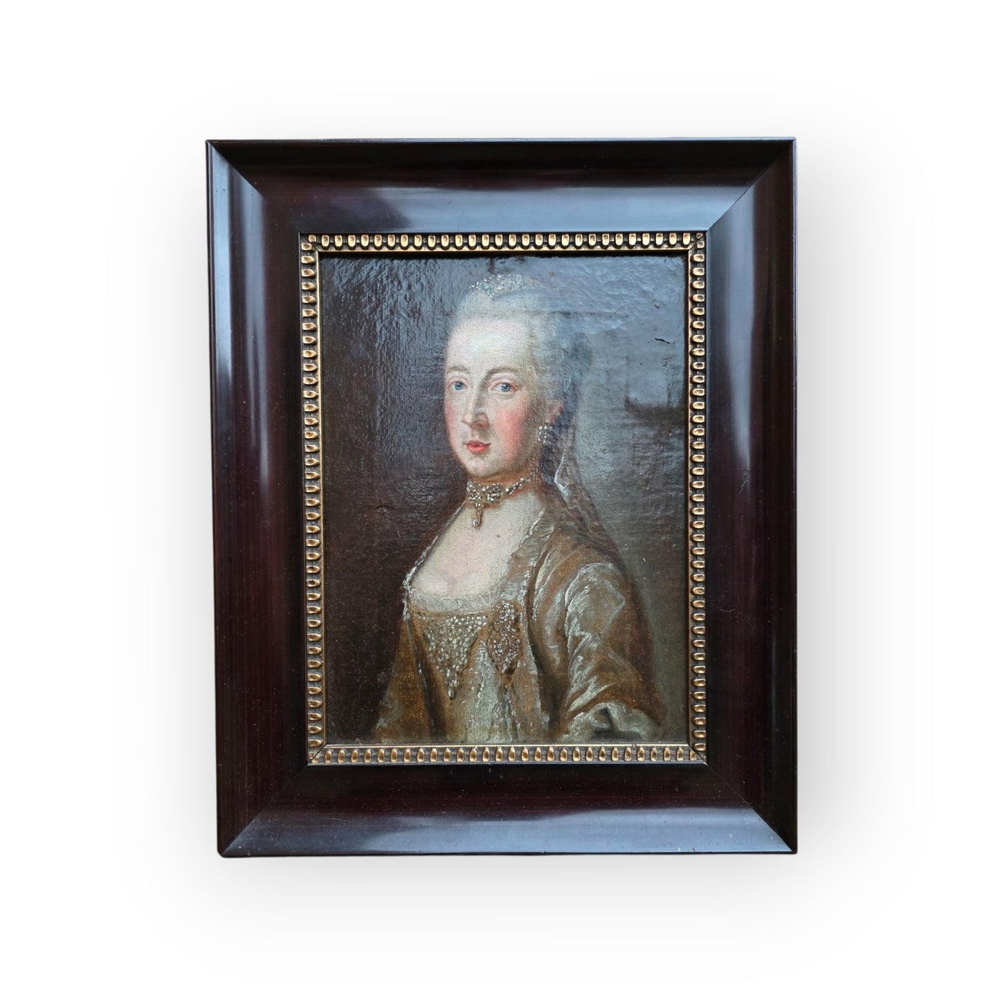 A Small 18th Century Continental School Antique Portrait of an Aristocratic Lady, circa 1760