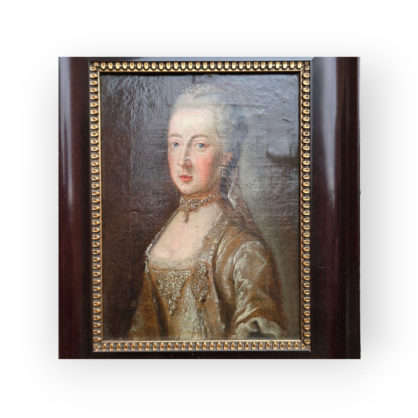 A Small 18th Century Continental School Antique Portrait of an Aristocratic Lady, circa 1760