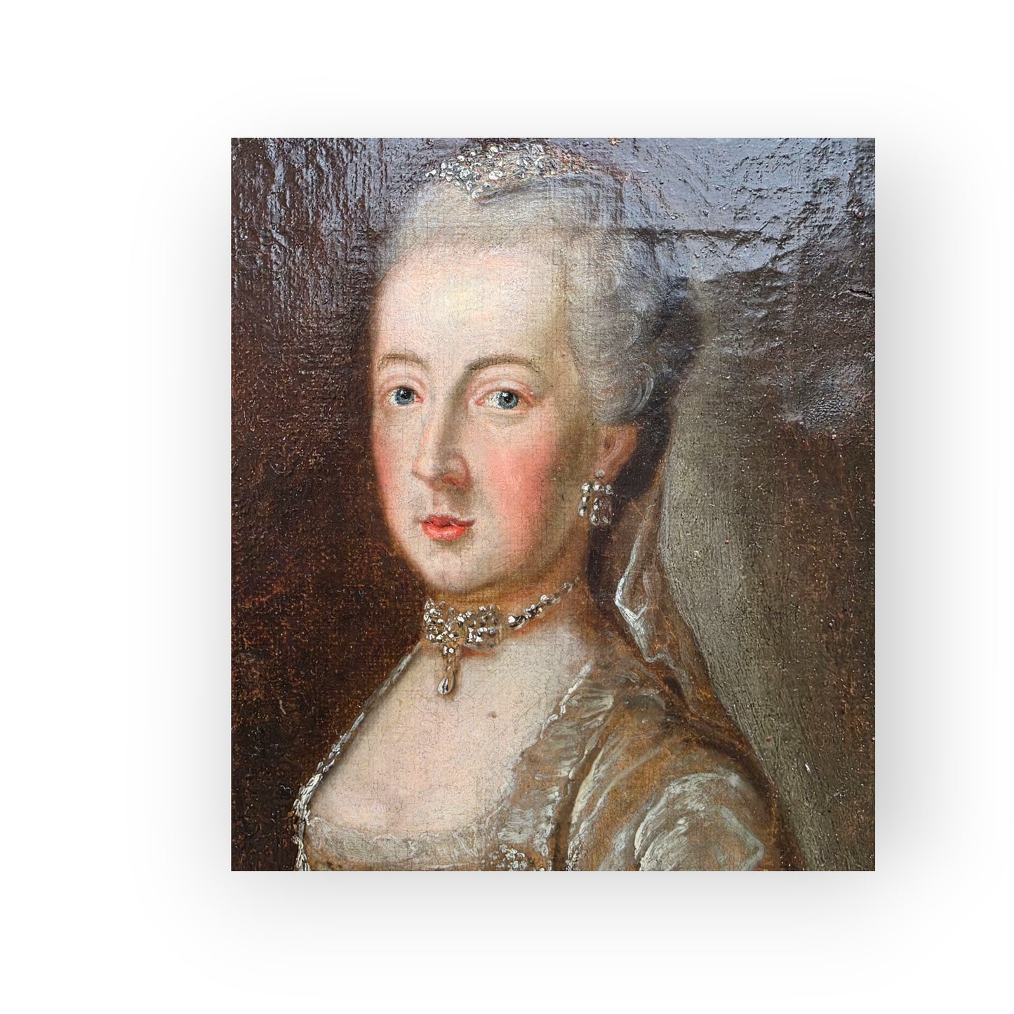 A Small 18th Century Continental School Antique Portrait of an Aristocratic Lady, circa 1760