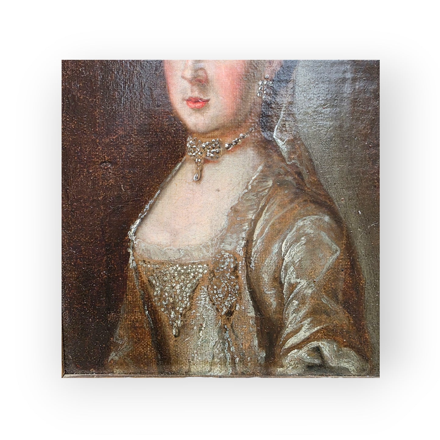 A Small 18th Century Continental School Antique Portrait of an Aristocratic Lady, circa 1760