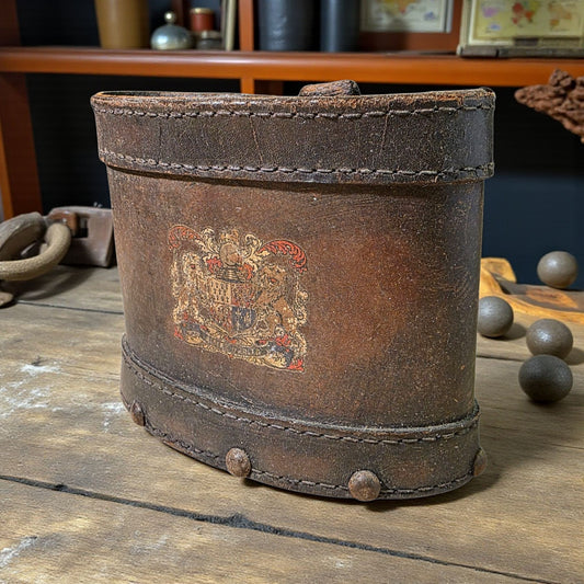 19th Century English Antique Leather Shot Carrier with Beaufort Family Coat of Arms – “Amez Verite” ("Love Truth")