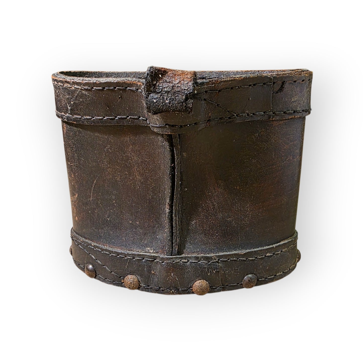 19th Century English Antique Leather Shot Carrier with Beaufort Family Coat of Arms – “Amez Verite” ("Love Truth")