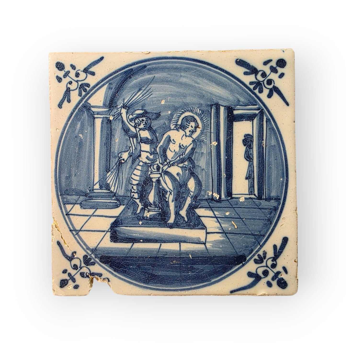 18th Century Dutch Antique Delft Tile – Flagellation of Christ, Rotterdam Circa 1740