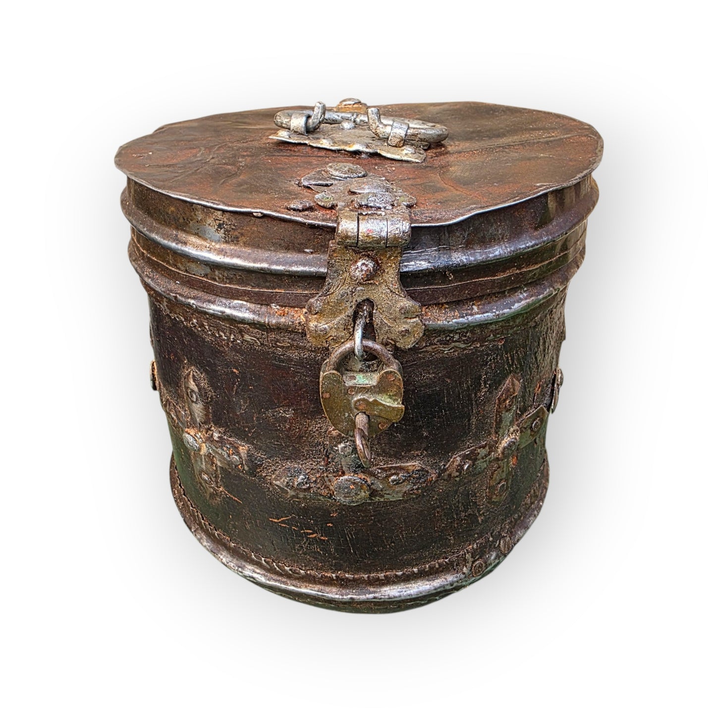 18th Century Continental Antique Alms Box of Wood and Metal Form