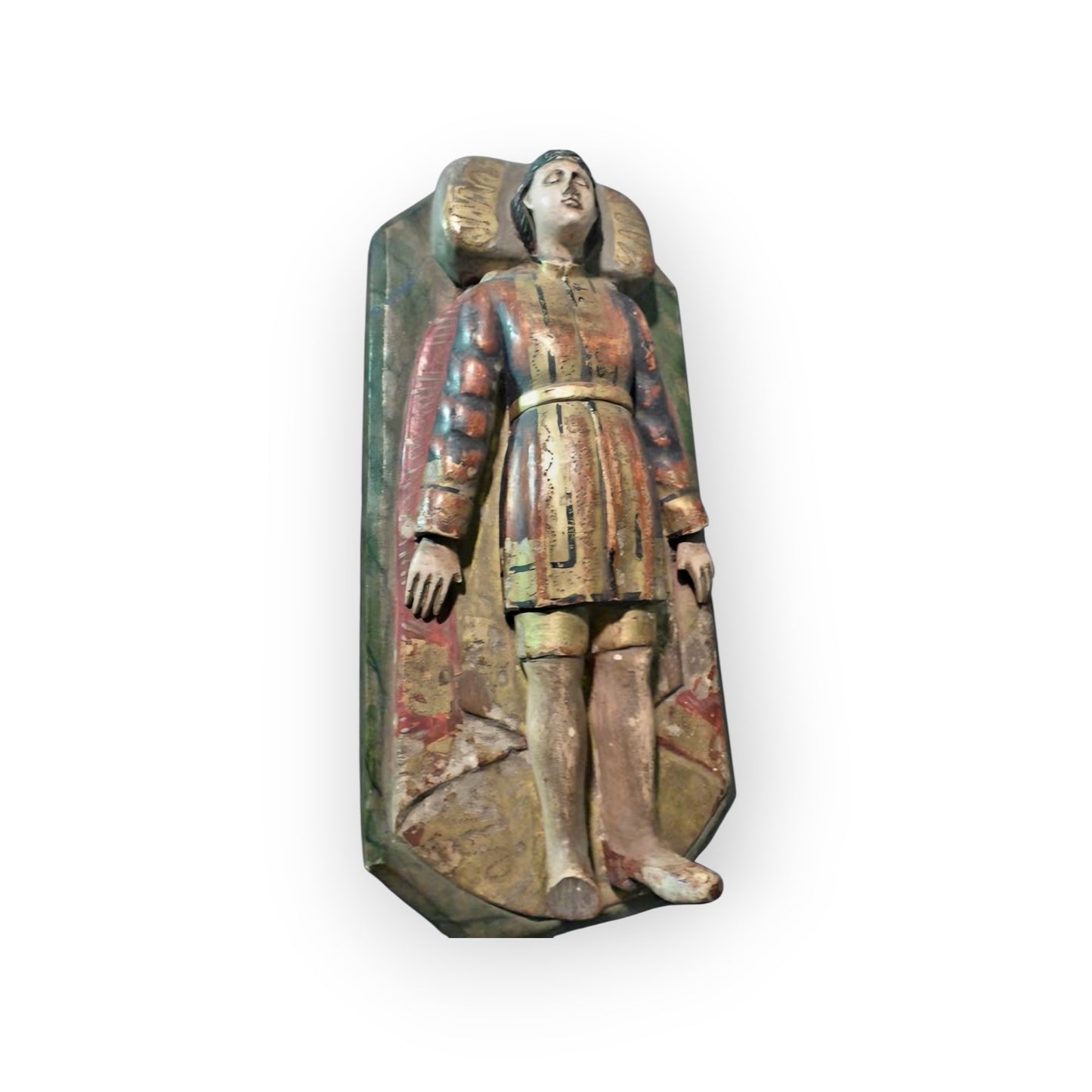 Early 19th-Century Antique Carved Wood & Polychrome Tomb Effigy of a Knight | Folk Art