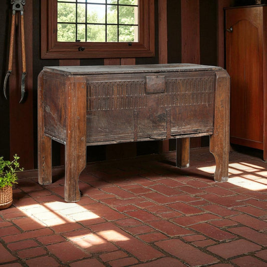 16th Century English Antique Oak Boarded Chest / Coffer