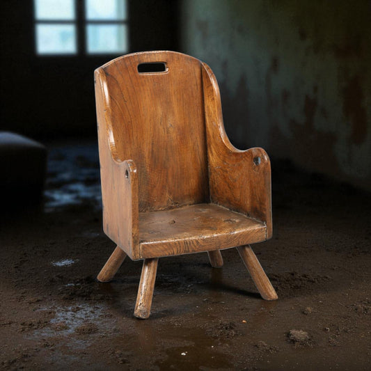 A Rustic / Primitive 18th-Century English Antique Elm Child's Chair