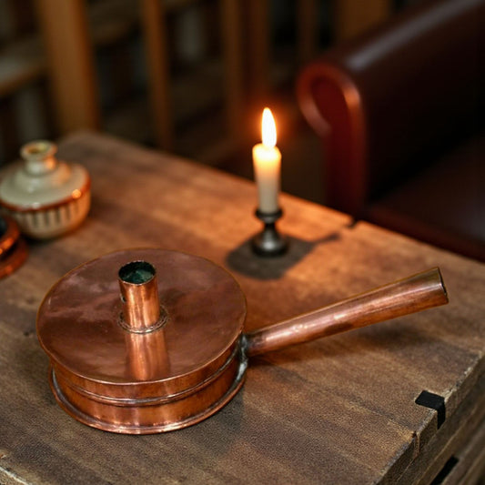 19th Century English Antique Copper Chamberstick / Tinderbox With Carry Handle