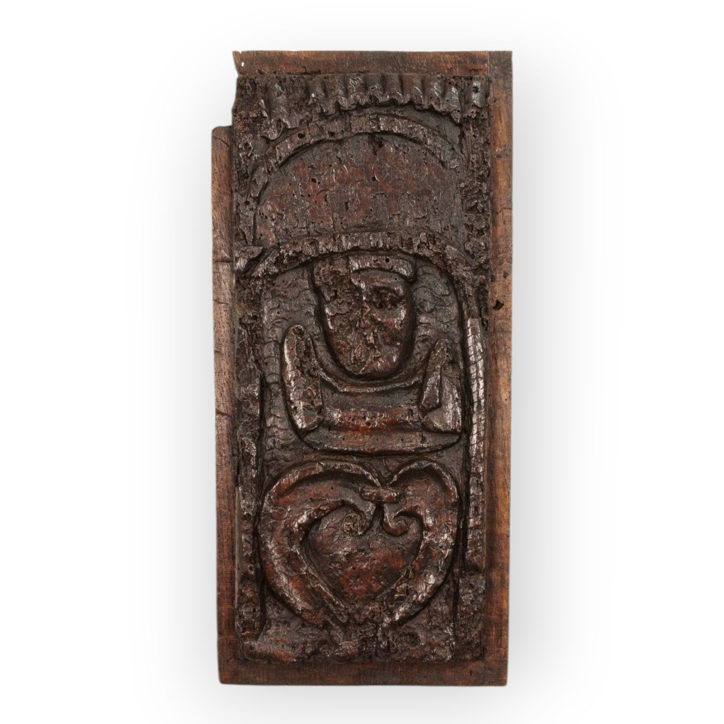 Late 15th-Century Antique Carved Oak Figural Panel Of A "Nobody", circa 1480-1500