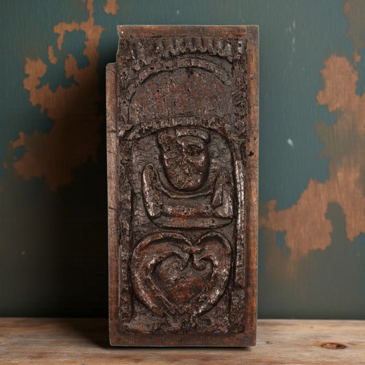 Late 15th-Century Antique Carved Oak Figural Panel Of A "Nobody", circa 1480-1500