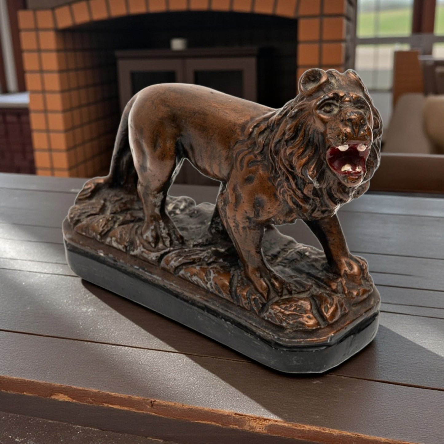 A Large Late 18th-Century Decorative Antique Cast Plaster Lion Statant In Original Paint