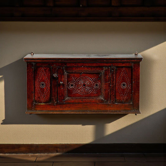 17th-Century English Antique Oak Ventilated Wall Cupboard / Mural Cupboard
