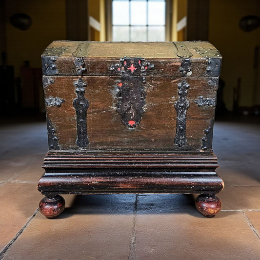 16th-Century European Antique Iron-Bound Chest / Kist On Stand