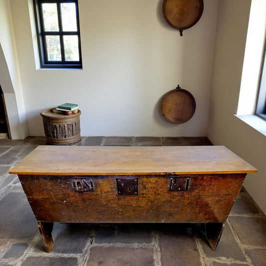 Early 17th Century English Antique Six-Plank Chest / Coffer With Three Locks