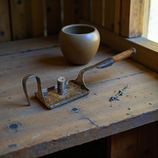 A Rare Late 18th-Century Antique Iron & Oak Cellar Candlestick