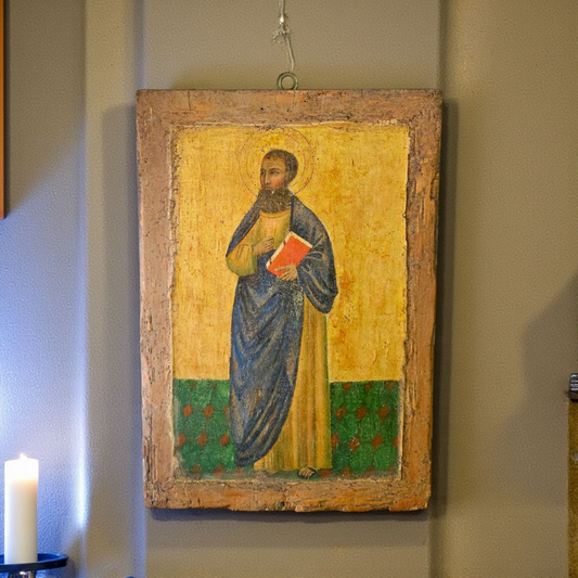 A Large 18th-Century Eastern Antique Orthodox Icon Of Saint Mark The Evangelist | Egg Tempera on Wood Panel