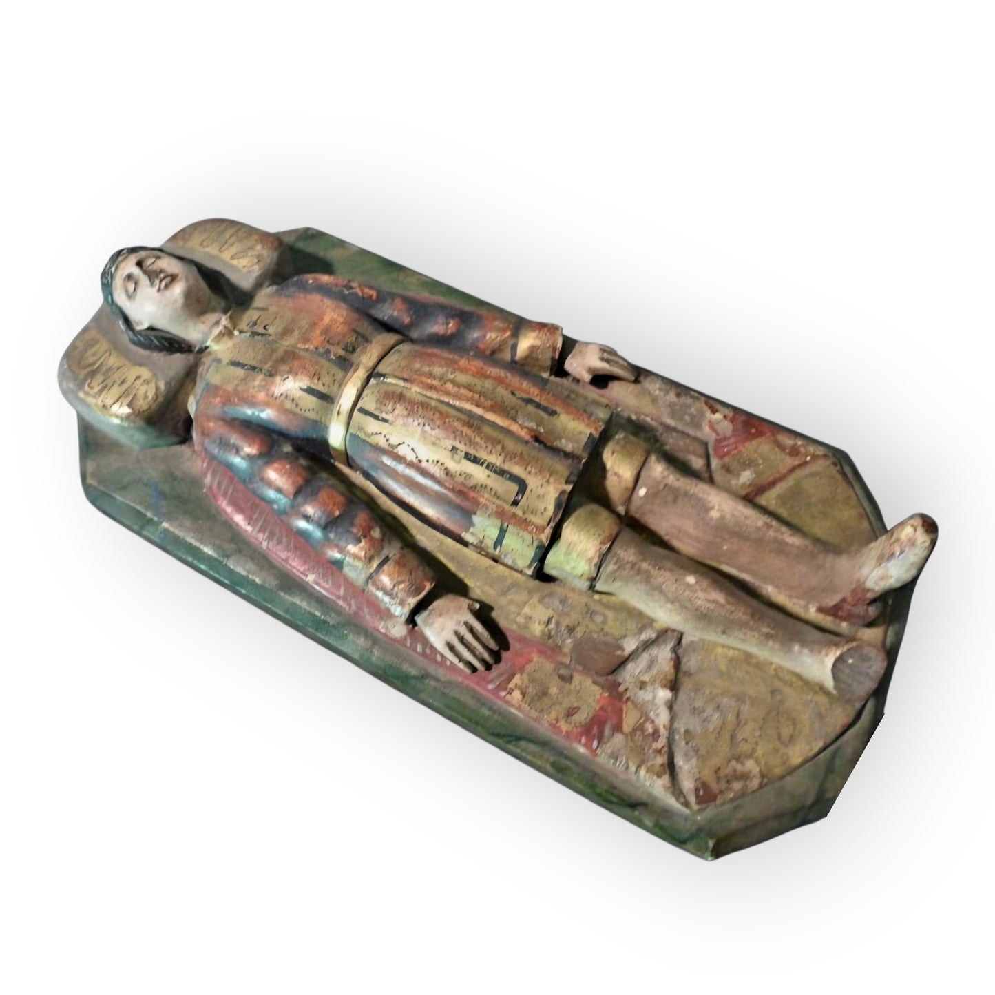 Early 19th-Century Antique Carved Wood & Polychrome Tomb Effigy of a Knight | Folk Art