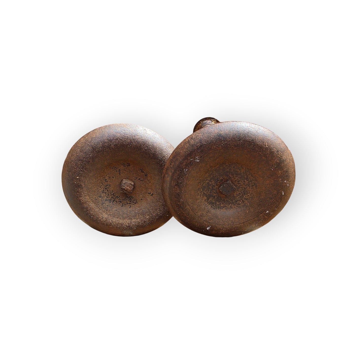 Holt Antiques at Walsingham Mill pair of antique-style adjustable iron candle holders with a weathered dark patina.