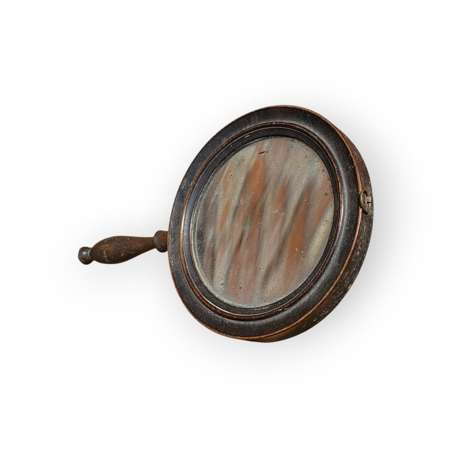 18th-Century English Antique Treen Hand Mirror with Original Glass Plate