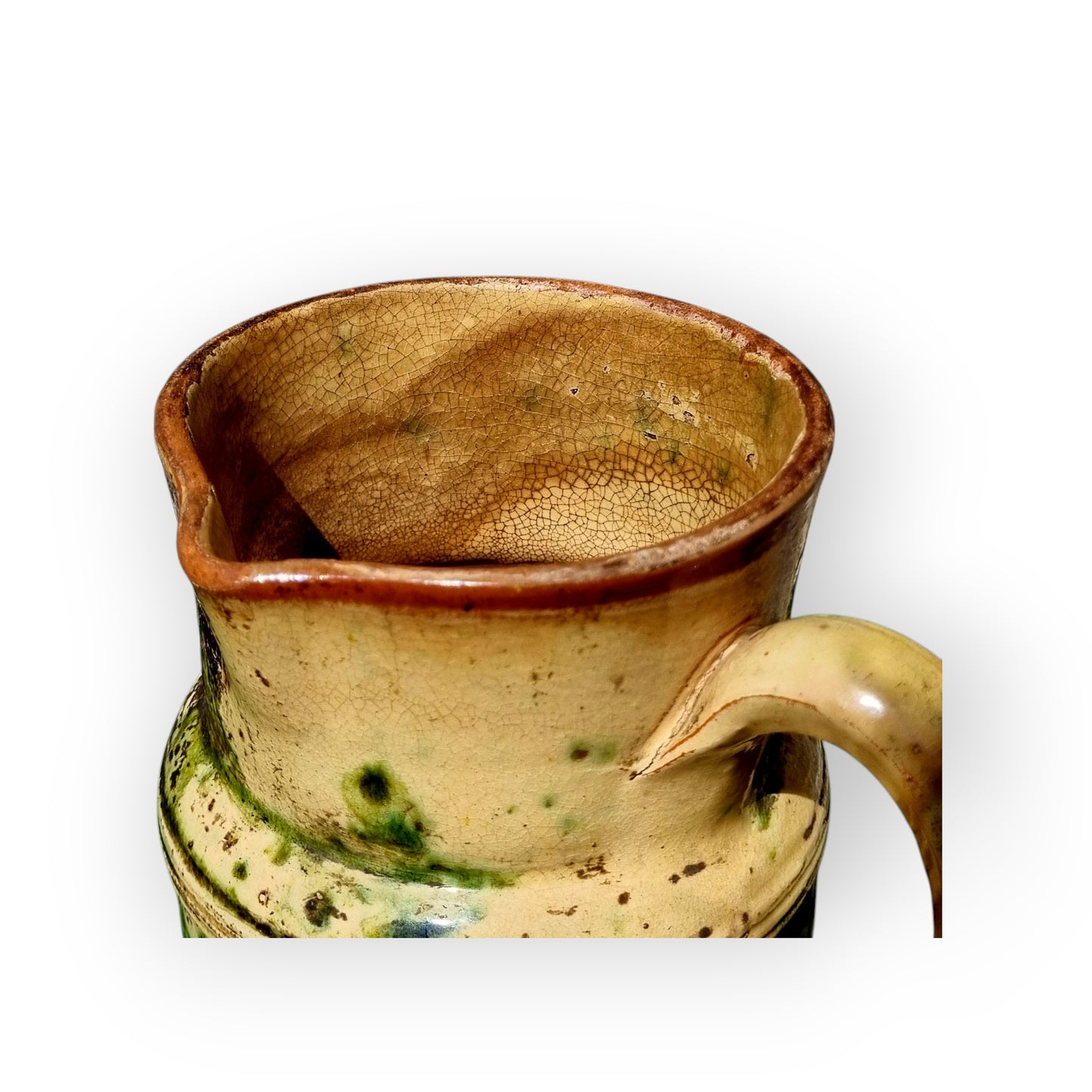 Mid 19th-Century French Antique Slipware Decorated Earthenware Jug / Pitcher