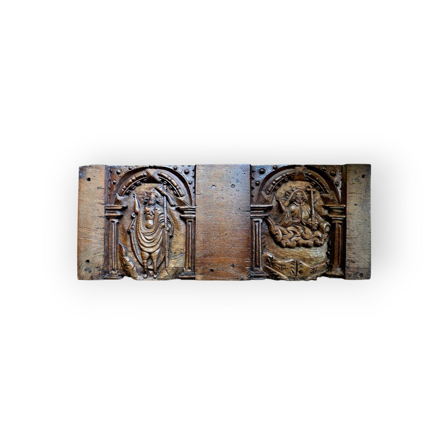 A Rare 16th Century Flemish Carved Oak Double Panel Depicting The Risen Christ & Christ In Majesty, Circa 1550–1600