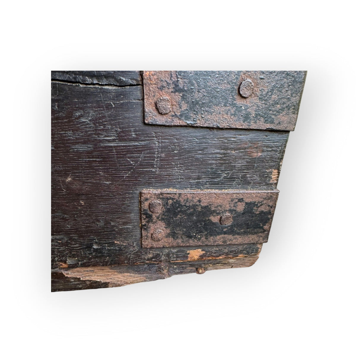 Early 17th Century Antique Oak & Iron Strong Box With Twin Locks