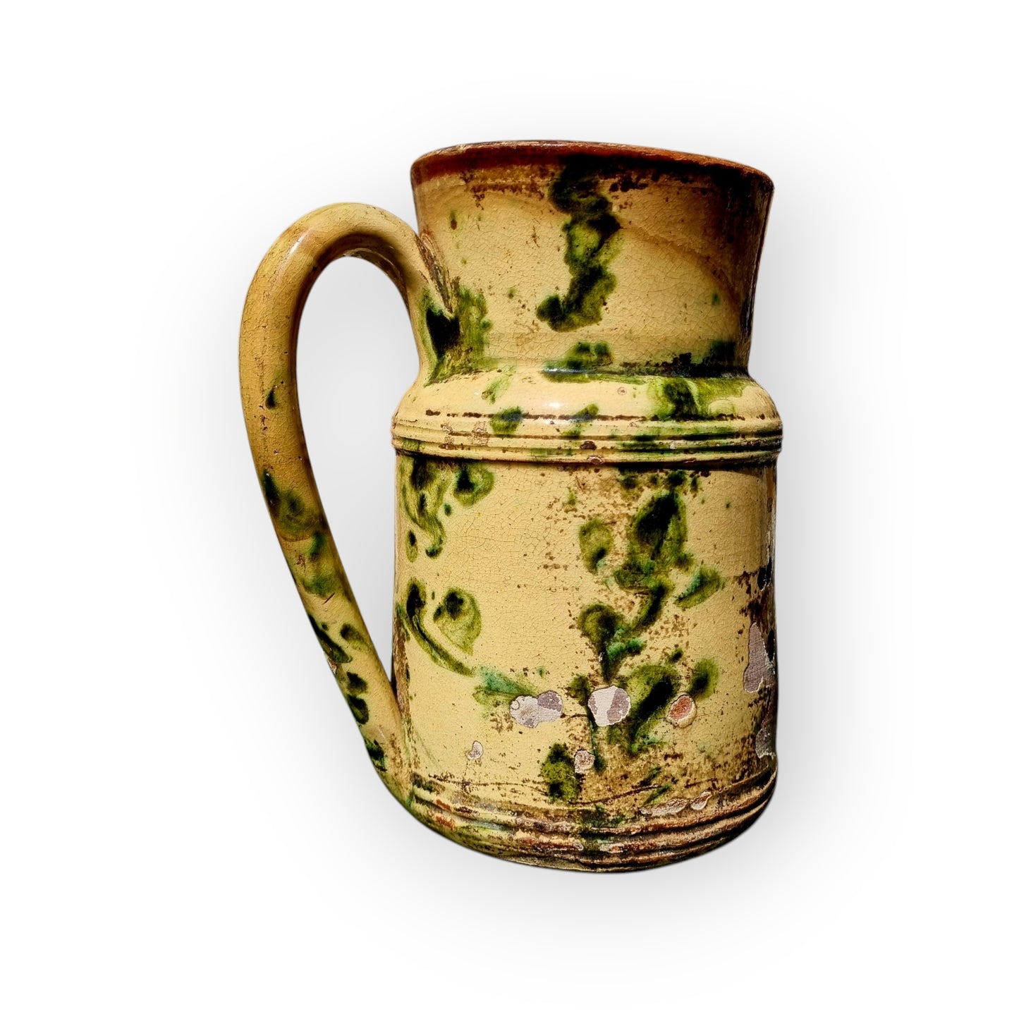 Mid 19th-Century French Antique Slipware Decorated Earthenware Jug / Pitcher