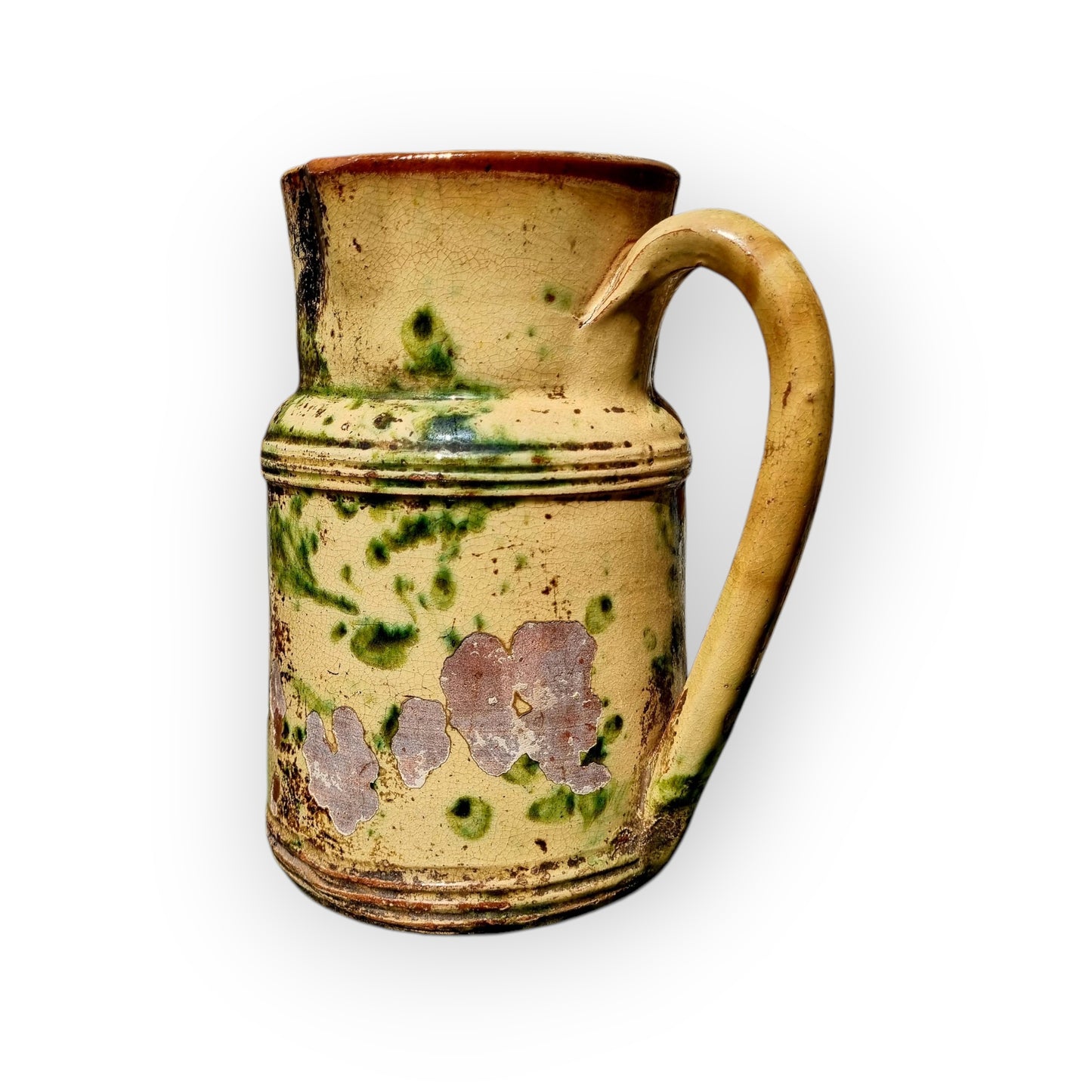 Mid 19th-Century French Antique Slipware Decorated Earthenware Jug / Pitcher