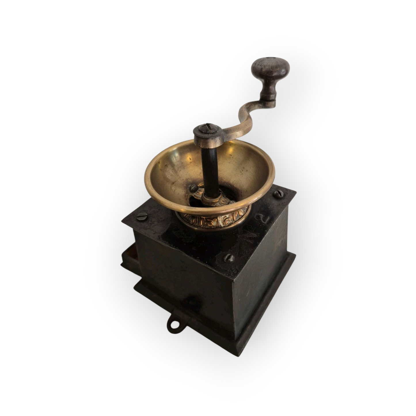 A Good Example Of A 19th-Century English Antique Cast Iron & Brass Coffee Grinder / Mill by J & J Siddons