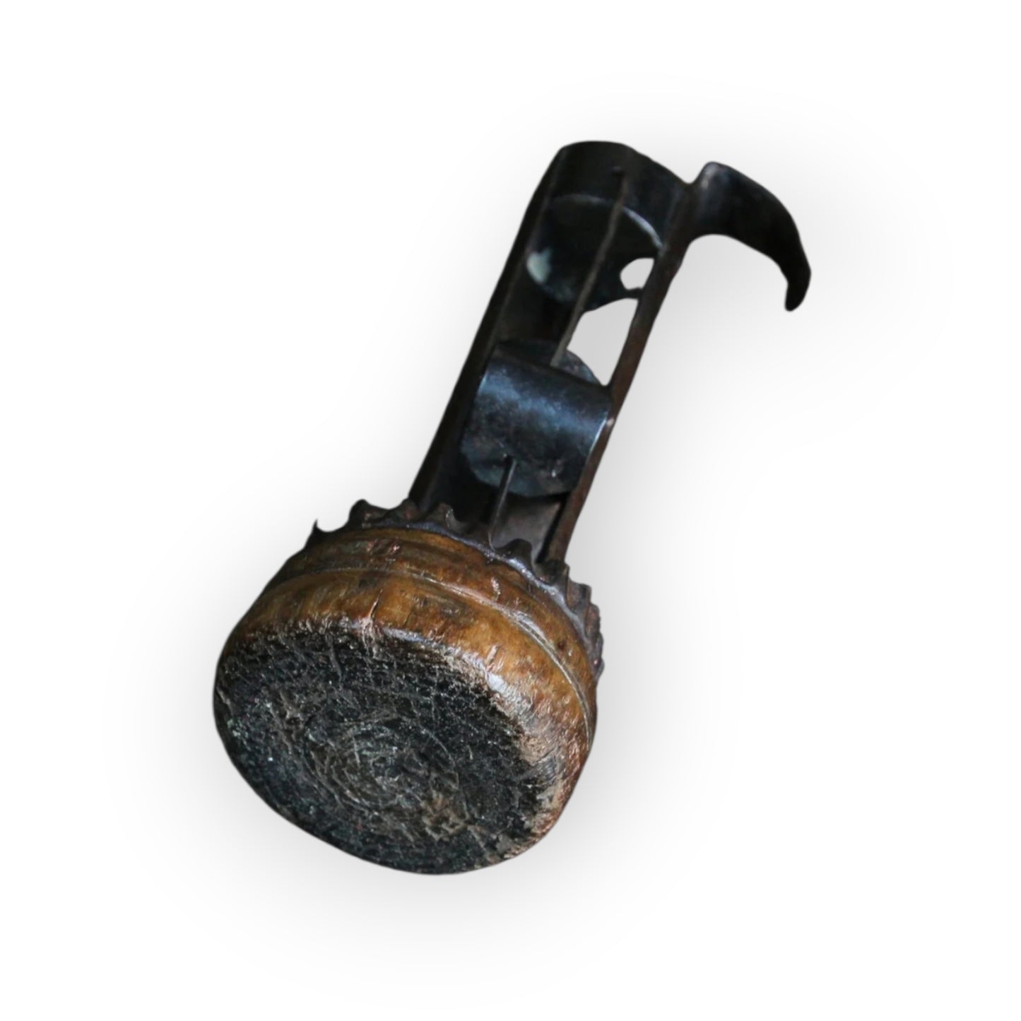 Unusual 18th-Century Antique Iron and Treen Hog-Scraper-Come-Stable-Come-Birdcage Candleholder, circa 1780