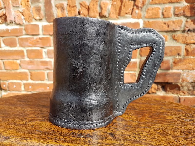 19th Century English Antique Leather Blackjack Drinking Tankard, Circa 1860-80