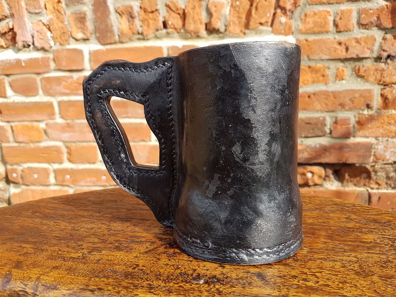 19th Century English Antique Leather Blackjack Drinking Tankard, Circa 1860-80