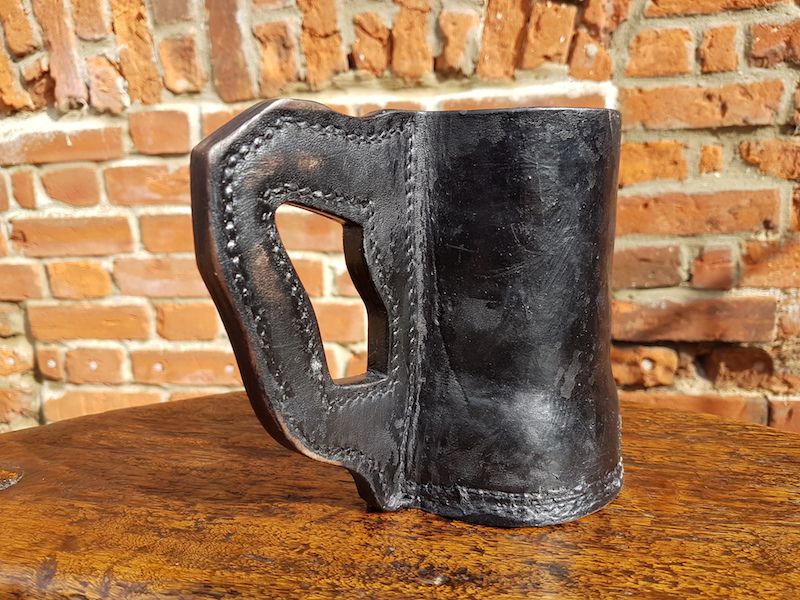 19th Century English Antique Leather Blackjack Drinking Tankard, Circa 1860-80