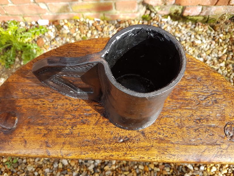 19th Century English Antique Leather Blackjack Drinking Tankard, Circa 1860-80