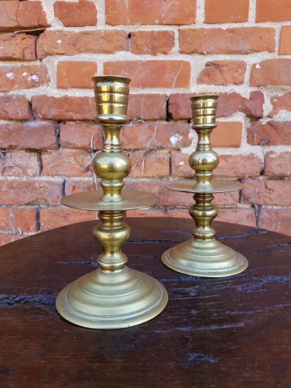 Pair of 17th Century Antique Brass Heemskirk Candlesticks