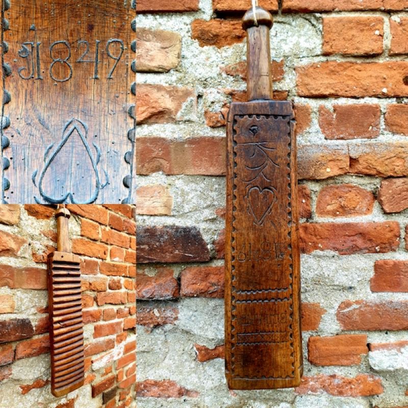 Mid 19th Century Scandinavian Antique Treen Laundry Bat / Love Token Dated 1849
