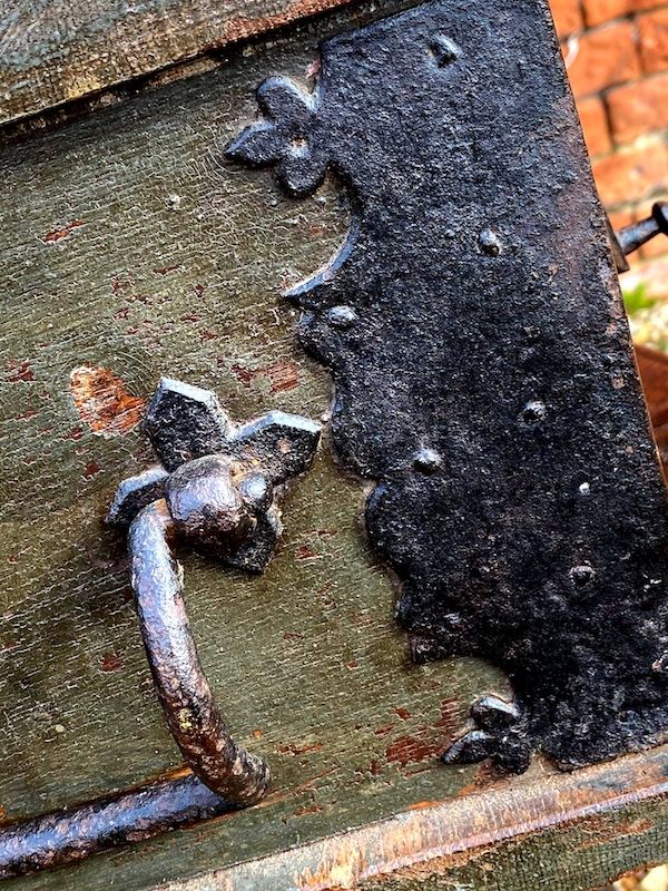 Early 17th Century Dutch Antique Painted Table Top Box with Two Lock Plates