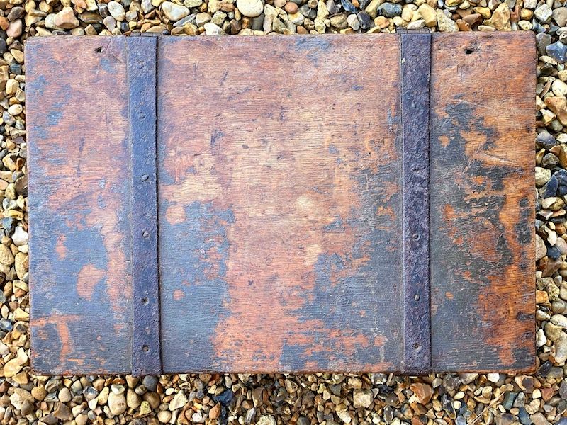 Early 17th Century Dutch Antique Painted Table Top Box with Two Lock Plates