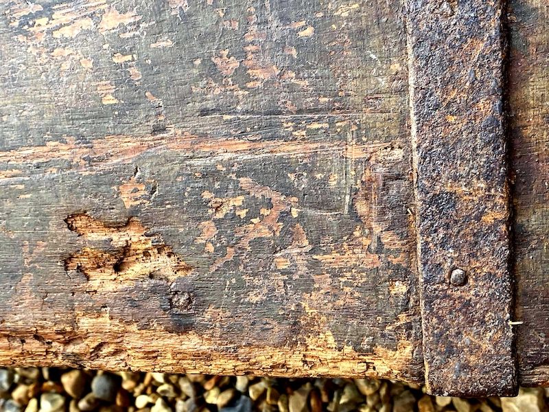 Early 17th Century Dutch Antique Painted Table Top Box with Two Lock Plates