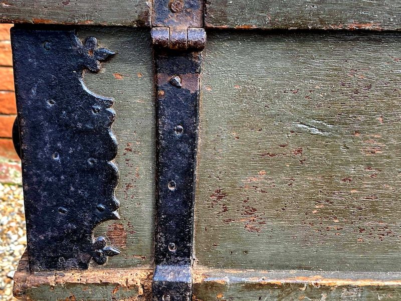 Early 17th Century Dutch Antique Painted Table Top Box with Two Lock Plates