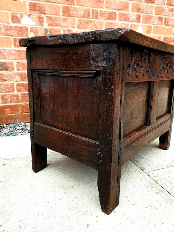 A Small 17th Century English Antique Oak Child's Chest or Coffer