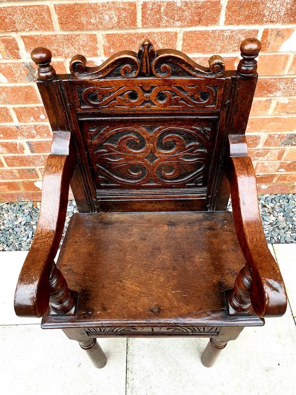 17th Century English Antique Oak Child's High Chair, Circa 1680