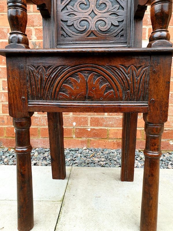 17th Century English Antique Oak Child's High Chair, Circa 1680