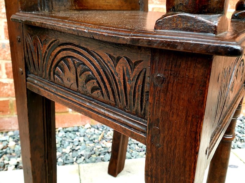 17th Century English Antique Oak Child's High Chair, Circa 1680